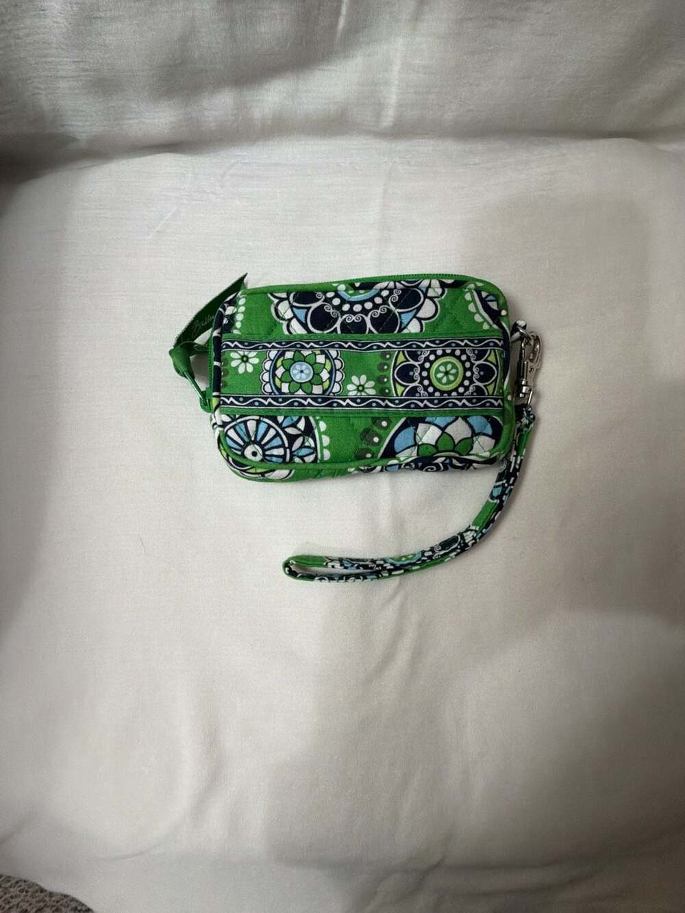 Vera Bradley Wristlet Wallet Green Blue Paisley Quilted Cotton